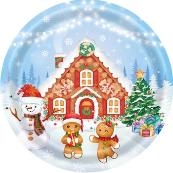 Голубая Зима 2023 Счастливого Рождества Одноразовая Посуда Мультяшный Рождественский Пряничный Человечек Тарелки Салфетки Ноэль С Новым Годом 2024