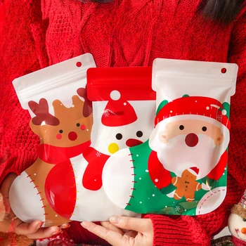 Плотный пластиковый пакет для упаковки рождественских подарков на молнии, закрывающиеся Рождественские носки, детские подарочные пакеты с сахарным лосем